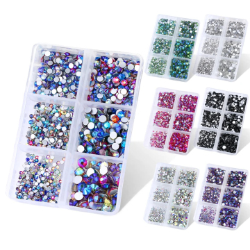 Hot Sales New 6 Grid Box Package Crystal Glass Rhinestones for Nail Art DIY