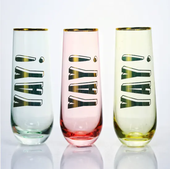 colored champagne glass with gold rim