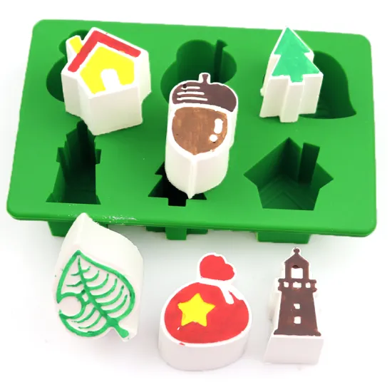 1228 6-Hole House and Leaves Tree Silicone Mold: Versatile DIY Mold for Cakes, Soaps, Resin Art, and Candles