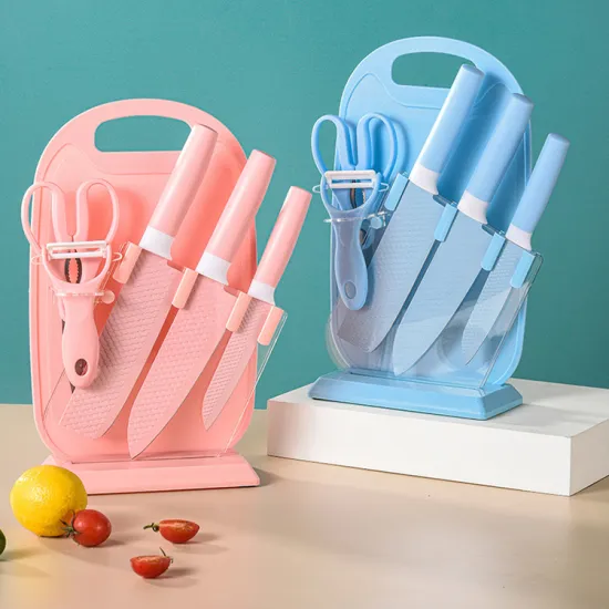 Hyri 7-Piece Stainless Steel Kitchen Knife Set: Colorful, Non-Stick, and Embossed Chef's Gift Box Set