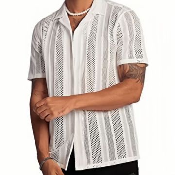 Customizable Men's Street Casual Knitted Shirts with Hollow Out Short Sleeves