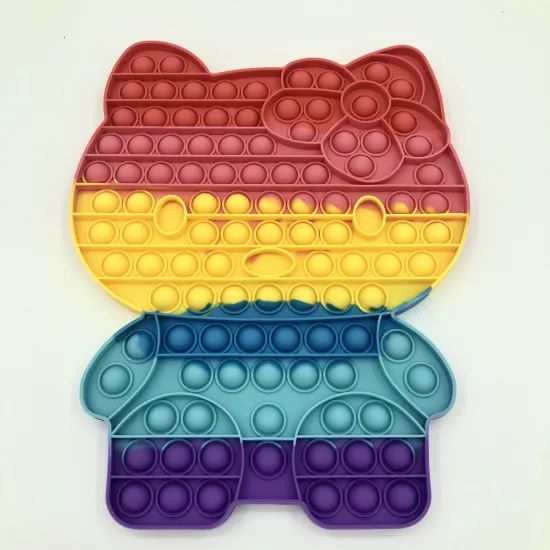 Big Cute Rainbow Large Cat Push Bubbles Silicone Fidget Toy for Anxiety and Stress Relief