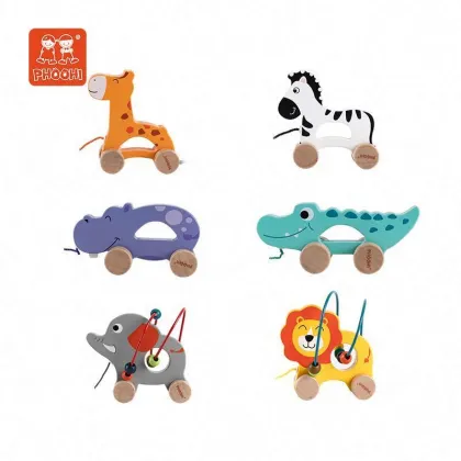 Pull Along Wooden Animal Bead Maze Toy - Forest Crocodile for Kids