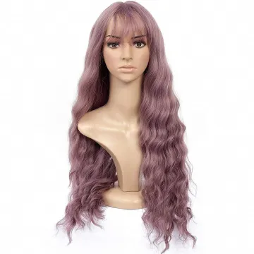 Synthetic Wig for Women  Natural Looking Machine Made Grey Pink 26 inch Hair Replacement Wig for Party Cosplay Body Wavy (Pink)