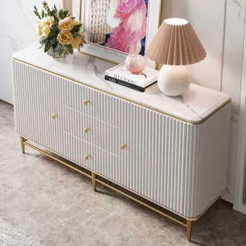 Luxury Stainless Steel Kitchen Cabinet with Modern Marble Top Sideboard Furniture