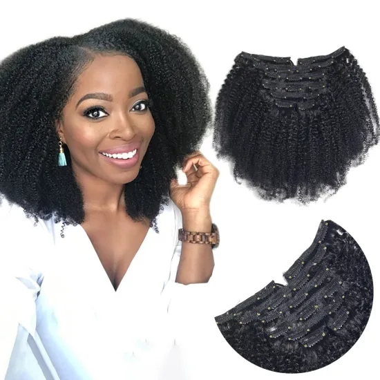 Hot selling afro kinky curly clip in 100% human hair extensions