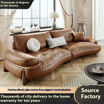 Classic Revival Antiquity Round Reclining Sofa Set with Genuine Leather and Wood Legs