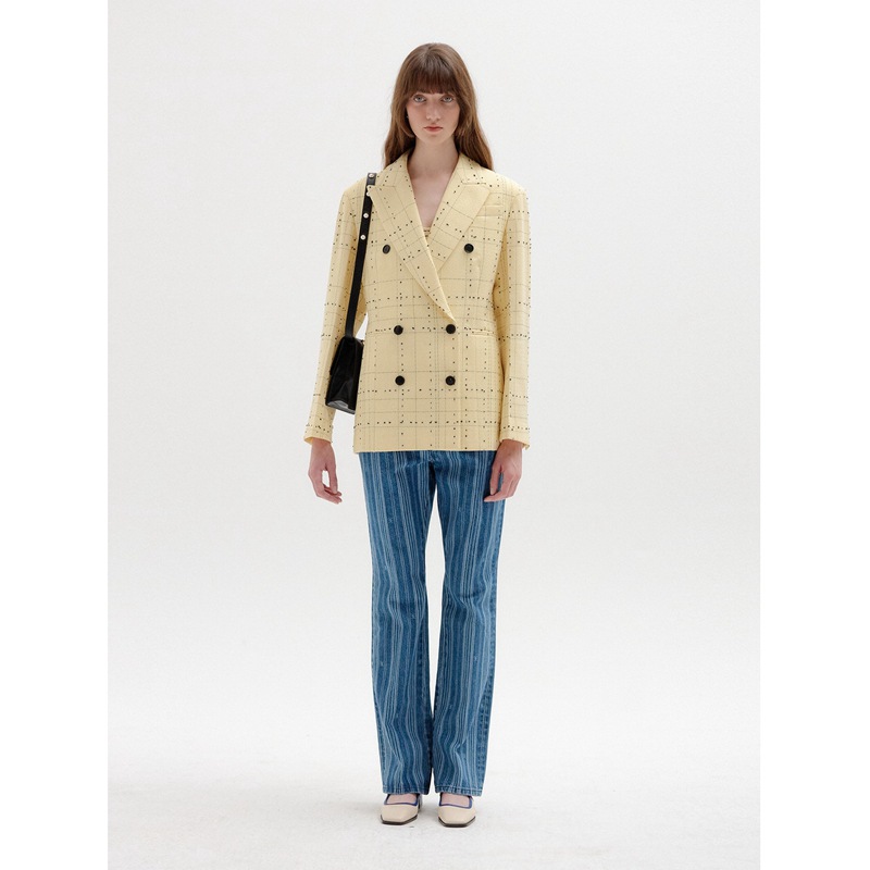 Office Yellow Plaid Blazer For Women