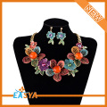 Grande fleur collier bijoux colorés plaqué or Set