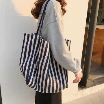Custom Durable Recyclable Striped Women Canvas Tote Bag