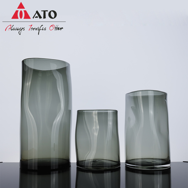 Vaso de flor de vidro transparente de decoração de boca por atacado