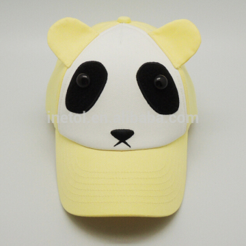 Custom yellow 6 panel 100% cotton embroidered panda children baseball cap wholesale