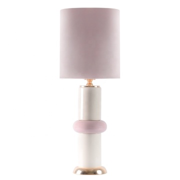 Creative Velvet Lampshade Pink Ceramic Desk Lamp for Study and Bedroom