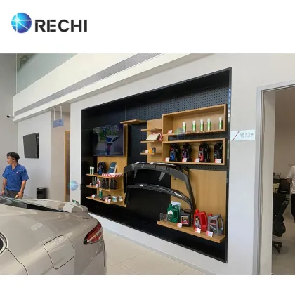 Custom Wooden Automotive Accessories and Car Maintenance Supplies Display Showcase