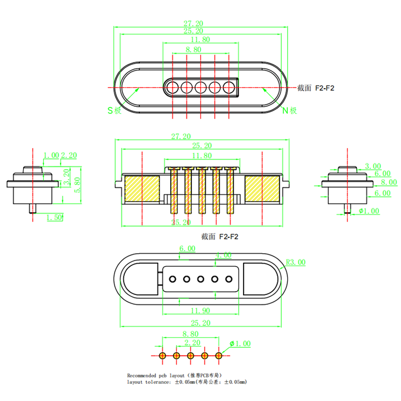 0069 5P magnetic connector