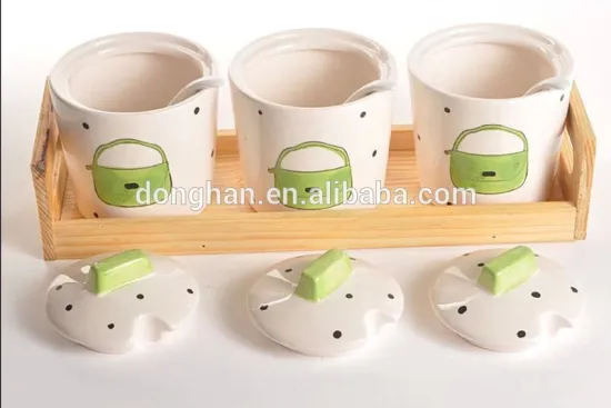 ceramic cruet with wooden stander