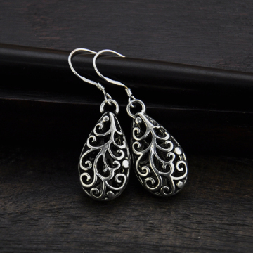 92.5% Silver Hollow and Water Drop Women Earrings