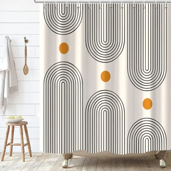 Simple Modern Waterproof Shower Curtain - Abstract Arch Design, Machine Washable