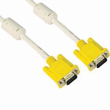 VGA-Kabel, Stecker mit zwei Fähren, gelb, weiße PVC-Mantel