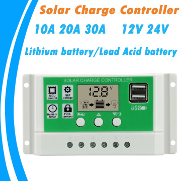 10A 20A 30A Solar Charger Controller Lithium 12V 24V Auto Lead Acid Dual USB 5V Output Solar PWM Regulaor with Power Cut Memory