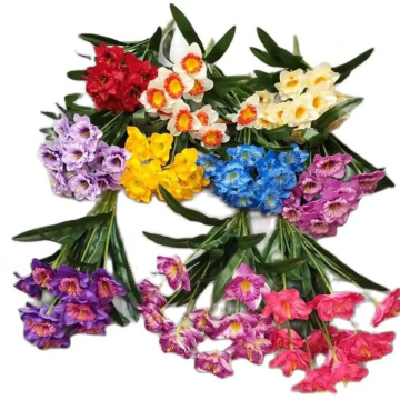 High-Quality Faux Spring Narcissus Bunch with Green Leaves - 10 Color Options