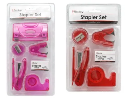 Plastic Stapler Staples Puncher Tape Dispenser Stationery Kit
