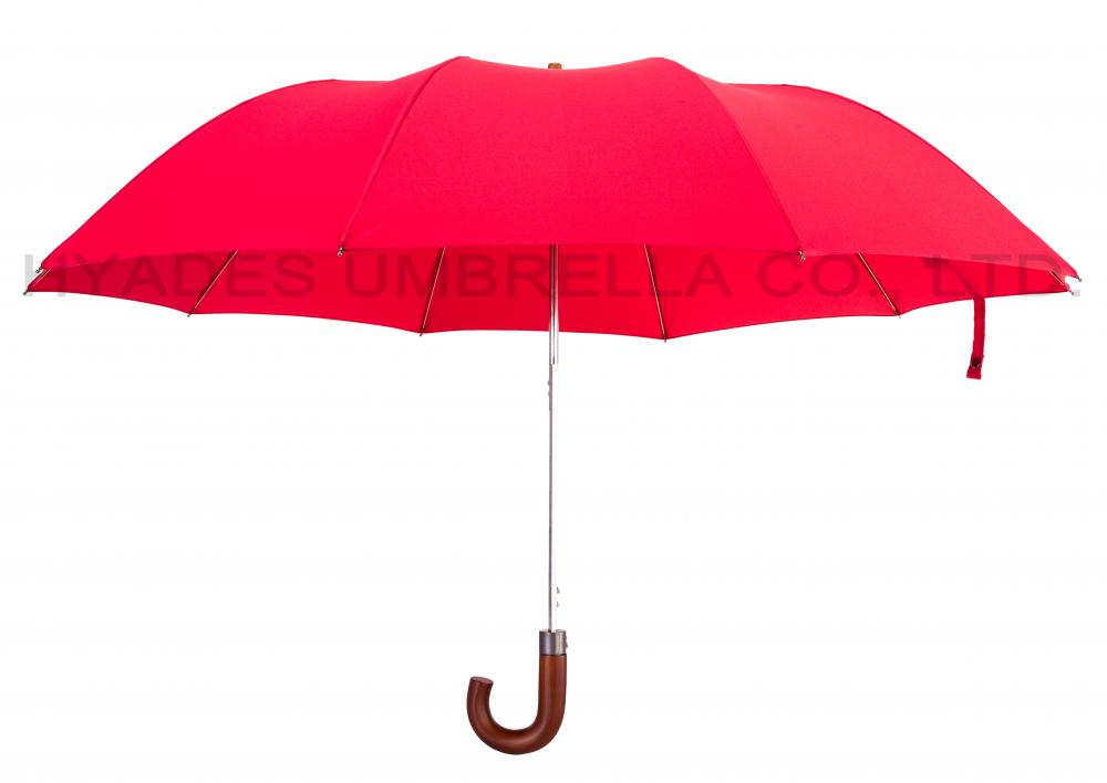 Wine Colored Wooden Handle 2 Folding Umbrella