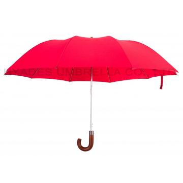 Wine Colored Wooden Handle 2 Folding Umbrella