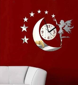 Romantic Wedding Gifts 3D Acrylic Angel Moon Sticker Home Decor Wall Clock