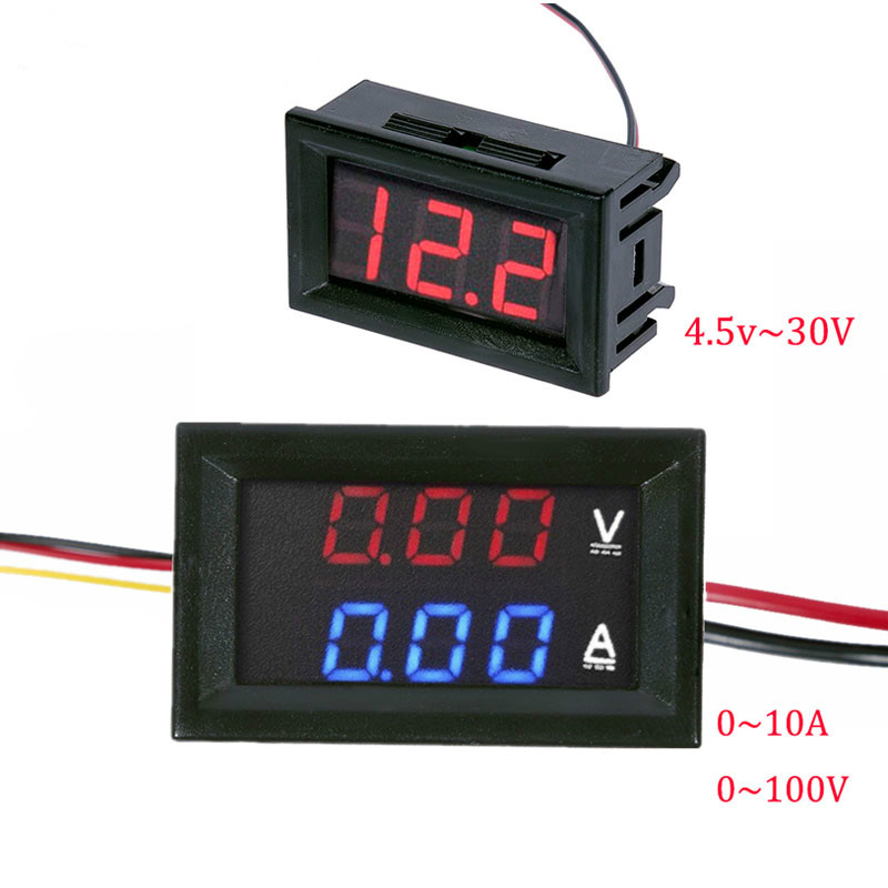 DC 100V 10A Voltmeter Ammeter Blue Red LED Amp Dual Digital Volt Meter Gauge, 4.5V to 30V Voltmeter Voltage Meter