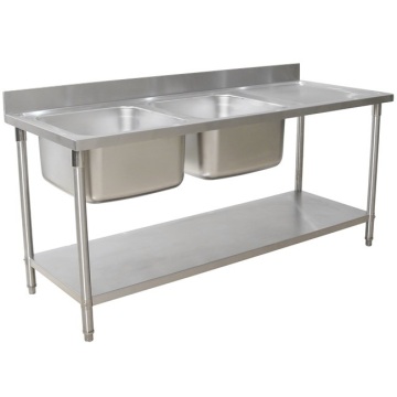 Stainless Steel Double Sink Work Table with Under Shelf for Commercial Kitchens in Australia