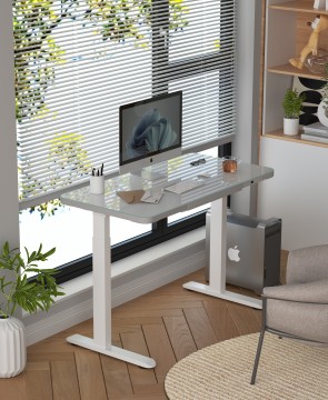 Electric Height Adjustable Computer Gaming Desk with Glass Top