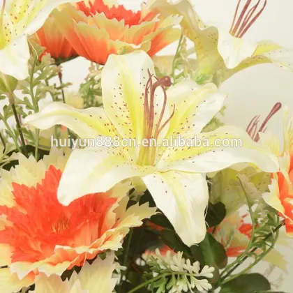 Glossy fabric decagonal chrysanthemum big lily artificial mixed flower