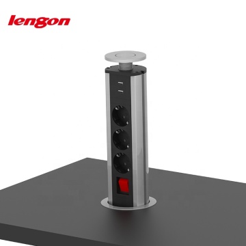 3-Way German Hidden Desk Power Socket with USB Wireless Charger for Office Furniture