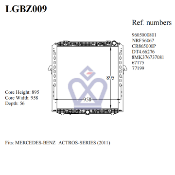 Mercedes truck radiator Actros, 9605000801, LGBZ009