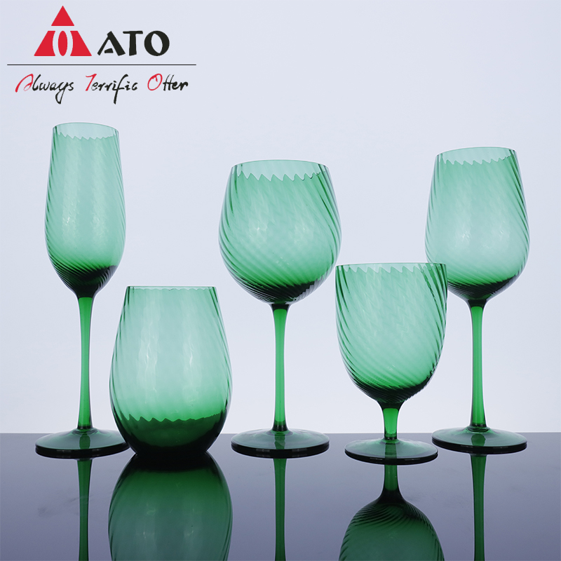 Red Wine Glasses Green Vintage Goblet set