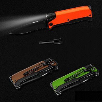 Deluxe Pocket Knife with LED Flashlight, Overall Length of 194mm