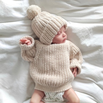 Custom Winter Newborn Toddler Knit Cotton Hat with Pom Pom