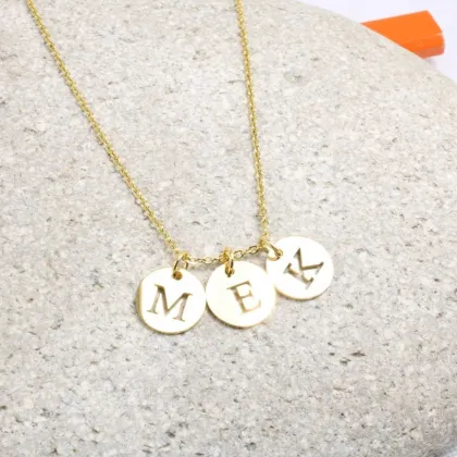 Dainty Gold Coin Necklace with Custom Initial Pendant for Women