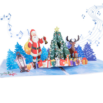 Biglietto pop-up natalizio musicale 3D con Babbo Natale