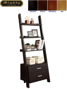 Wooden Black Ash 3 Shelf Leaning Ladder Bookshelf With Drawers