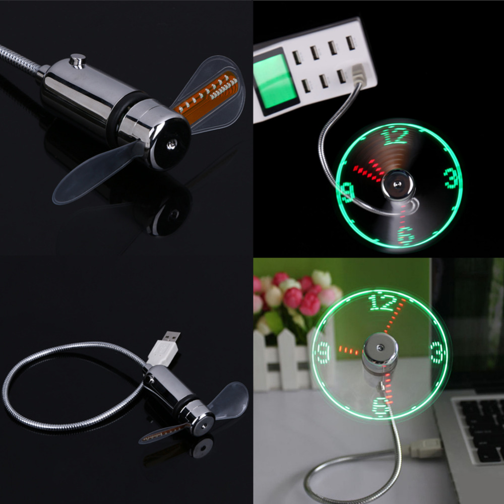 Hand Mini USB Fan portable gadgets Flexible Gooseneck LED Clock Cool For laptop PC Notebook real Time Display durable Adjustable
