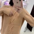 Hand-beaded wool knitted blouse for women