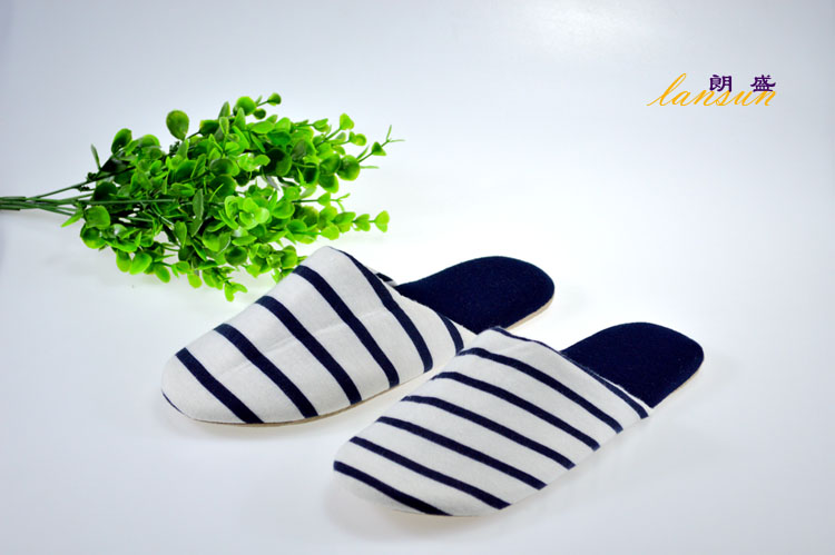 Cotton Knit Striped Fabric Slippers