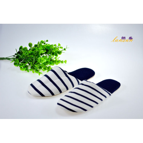 Cotton Knit Striped Fabric Slippers
