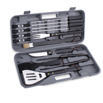 Houthandgreep BBQ -gereedschapset met behuizing - 18 stuks