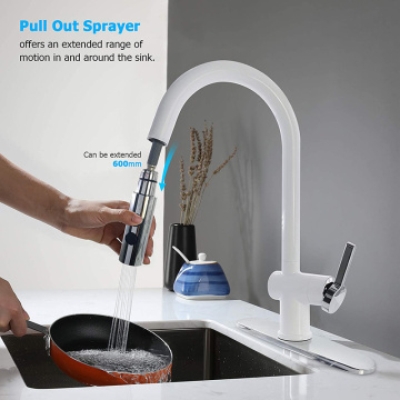 White Single Handle Tap Pull Down Kitchen Faucet