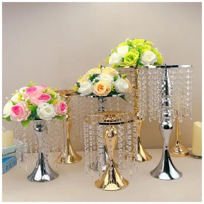 Tall Candle Stand with Flower Vase Decor - Wedding Centerpieces Metal Flower Stand