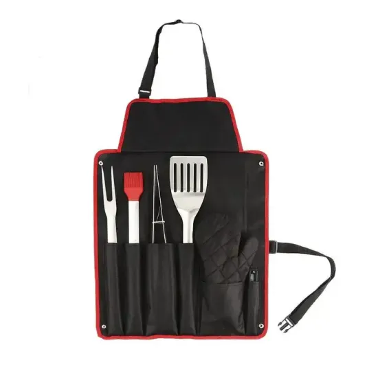 Hot Sale Stainless Steel BBQ Tool Set with Apron and Grill Accessories