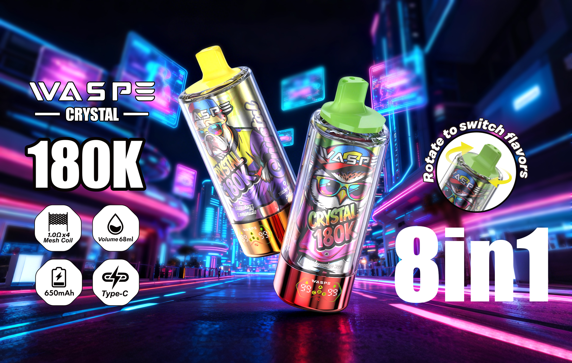 Waspe Crystal 8 in 1 180K puffs